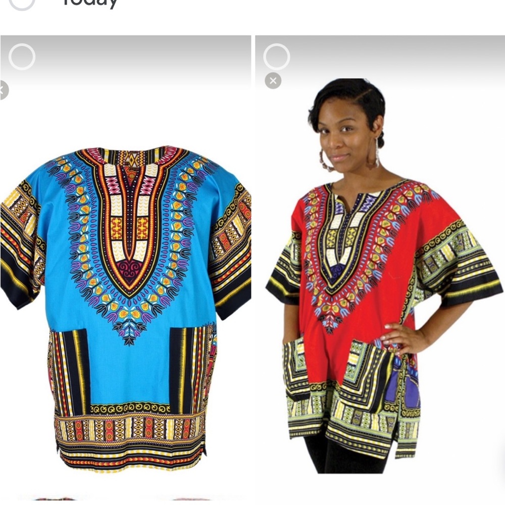 2 African Dashiki Shirt Short Sleeve
Material: 100% Cotton Blue and Red